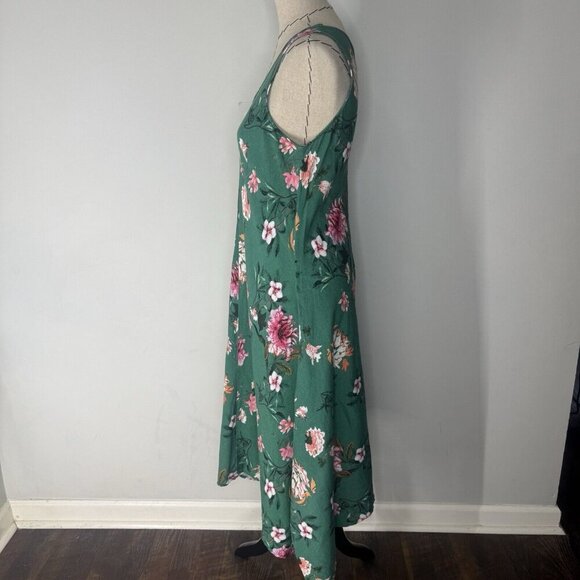 Grace Elements Green Tropical Floral Linen Blend Dress Size M Long Midi Maxi - Picture 3 of 8